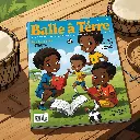 Crée une illustration réaliste du magazine jeunesse africain _Balle à terre_ posé sur une table en bois naturel. La couverture doit être colorée et joyeuse, montrant des enfants africains jouant au football et lisant. Ajoute des élé.webp